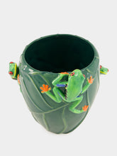 Quail Ceramics Hand-Painted Green Frog Vase