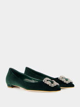 Manolo Blahnik Green Velvet Hangisi Flats
