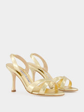 Manolo Blahnik Gold Metallic Leather Slingback 90mm Sandals