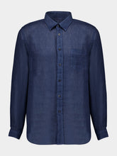 120% Lino Navy Blue Linen Long-Sleeved Shirt