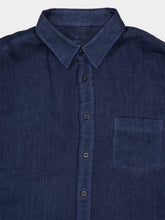 120% Lino Navy Blue Linen Long-Sleeved Shirt