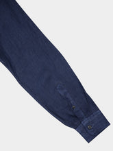 120% Lino Navy Blue Linen Long-Sleeved Shirt