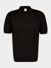 120% Lino Black Linen Short Sleeve Polo