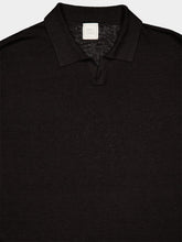 120% Lino Black Linen Short Sleeve Polo