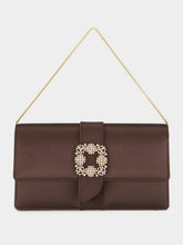 Manolo Blahnik Brown Capri Satin Buckle Clutch