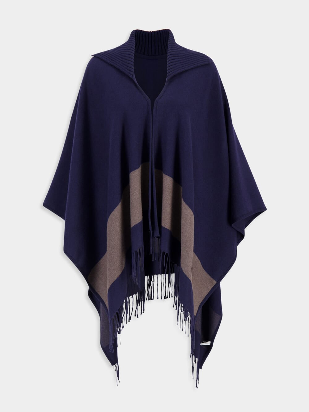 Navy Blue Fringed Wool Cape