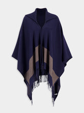 Ferragamo Navy Blue Fringed Wool Cape