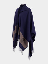 Ferragamo Navy Blue Fringed Wool Cape
