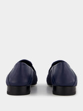 Manolo Blahnik Padstow Navy Blue Raffia Penny Loafers