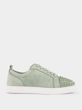 Christian Louboutin Louis Junior Spikes Sneakers in Haiiro Green Veau Velours