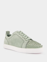 Christian Louboutin Louis Junior Spikes Sneakers in Haiiro Green Veau Velours