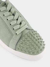 Christian Louboutin Louis Junior Spikes Sneakers in Haiiro Green Veau Velours