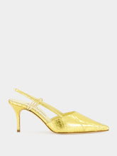Manolo Blahnik Touki Gold Elaphe Leather Slingback Pumps