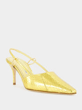 Manolo Blahnik Touki Gold Elaphe Leather Slingback Pumps
