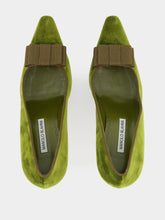 Manolo Blahnik Readorhi Dark Green Velvet Bow Pumps
