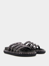 Christian Louboutin Pyra Hallulila Black Waxed Calf Leather Rope Mules