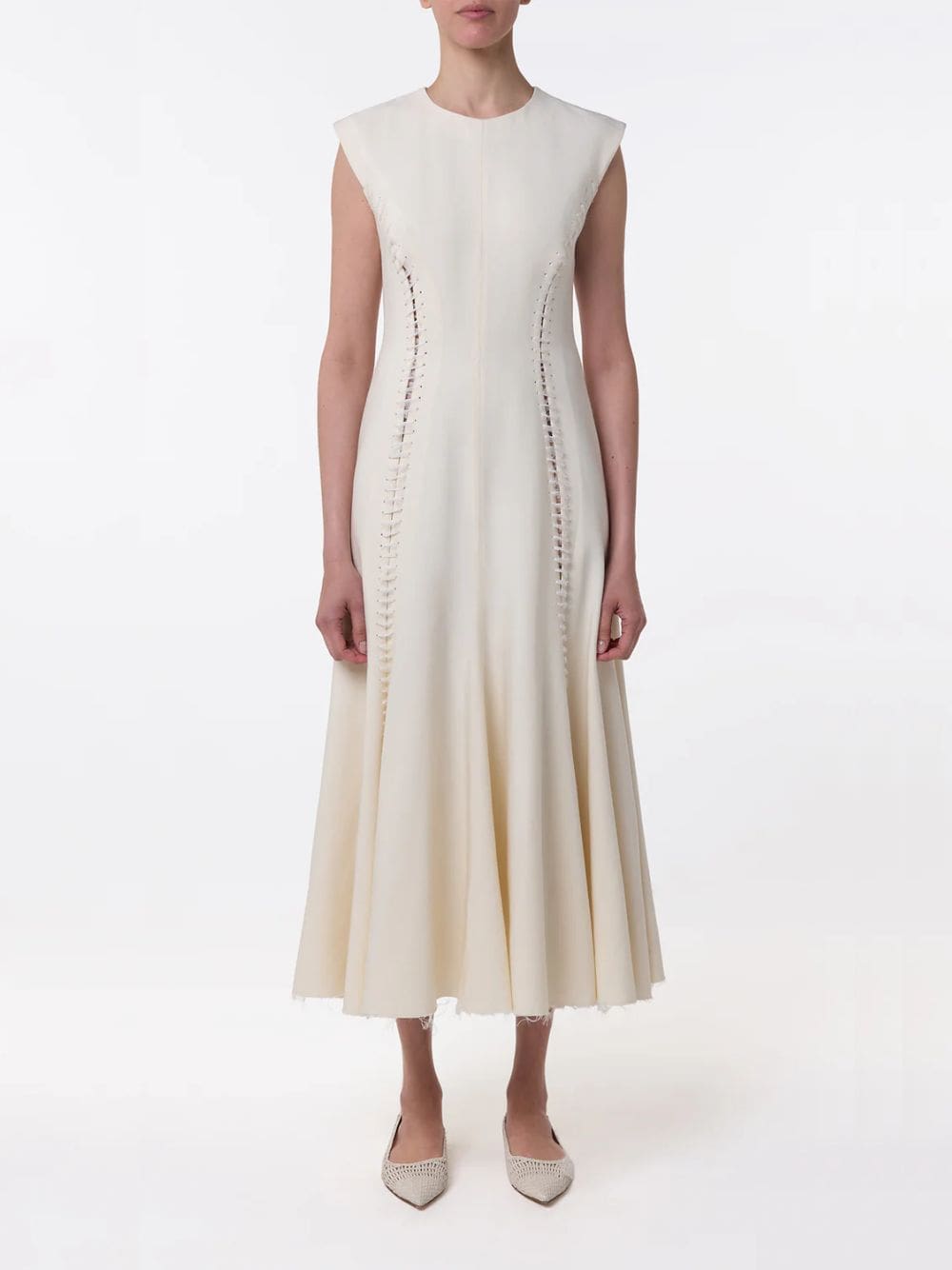 Ivory Kendal Laces Midi Wool Dress