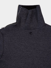 Courrèges Black Grey Zipped Mockneck Merino Wool Jumper