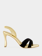 Manolo Blahnik Gold and Black Velvet Slingback Sandals