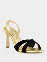 Manolo Blahnik Gold and Black Velvet Slingback Sandals