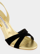 Manolo Blahnik Gold and Black Velvet Slingback Sandals