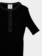 Courrèges Black Rib Knit Polo Top