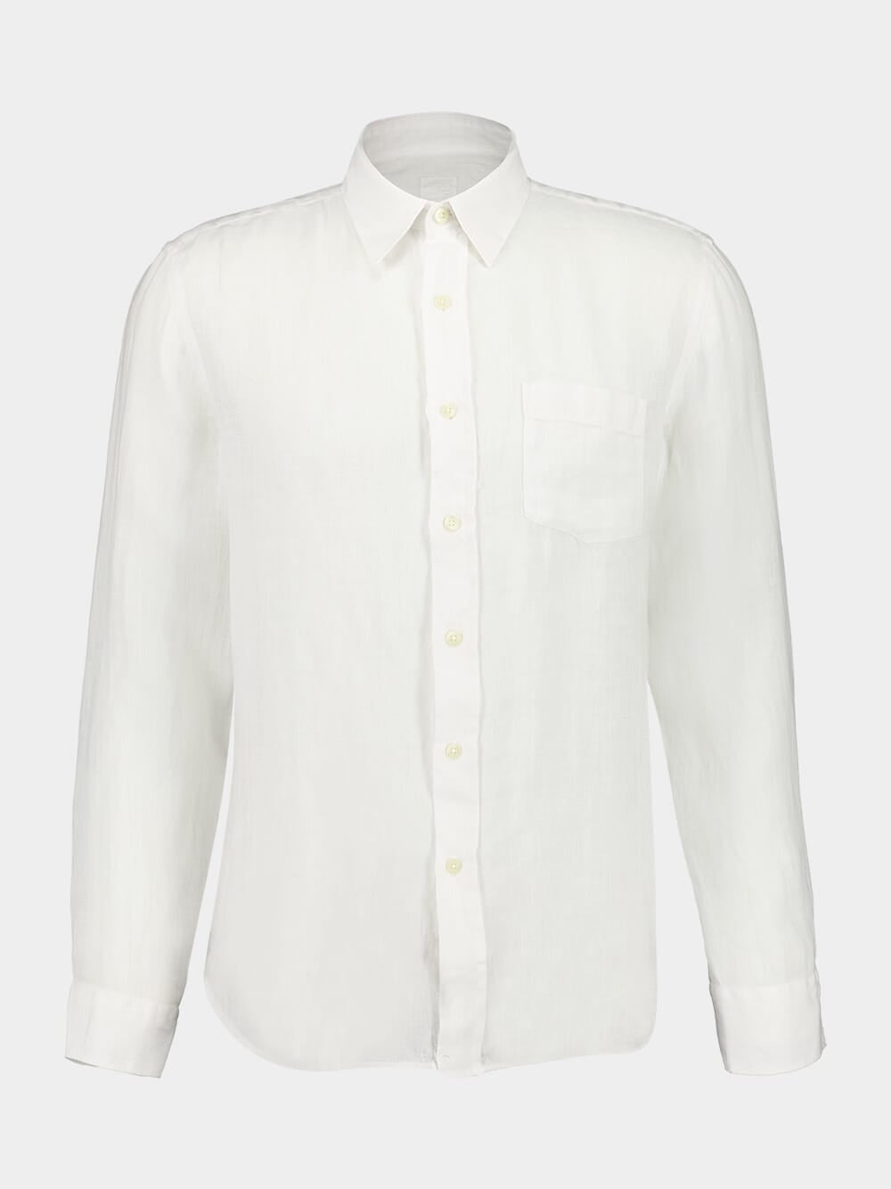 White Long-Sleeve Regular Fit Linen Shirt