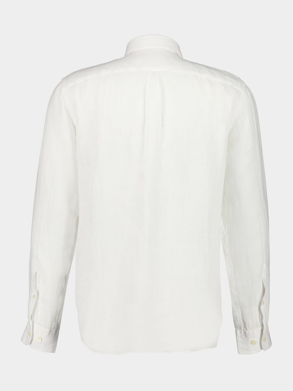 White Long-Sleeve Regular Fit Linen Shirt