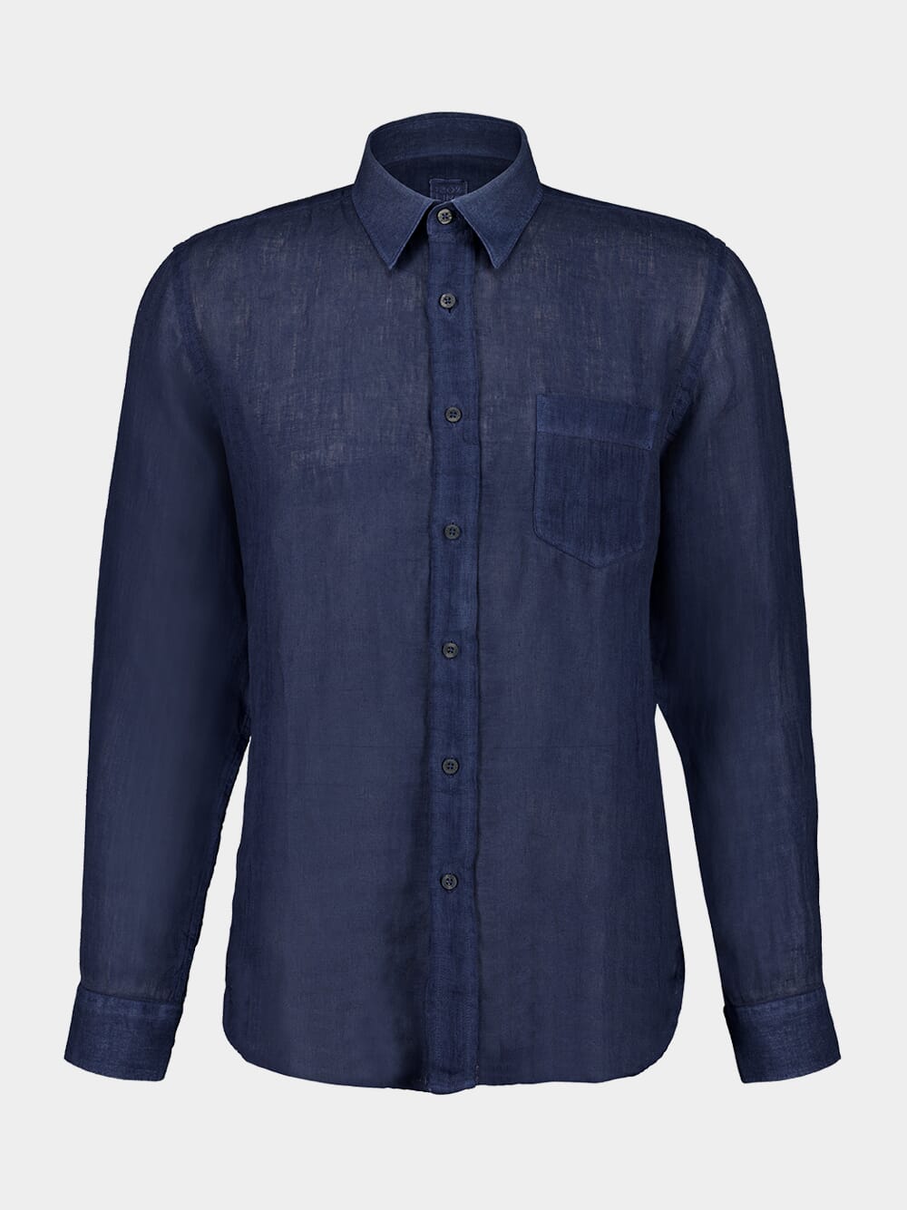 Navy Blue Faded Linen Long-Sleeve Shirt