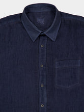 120% Lino Navy Blue Faded Linen Long-Sleeve Shirt