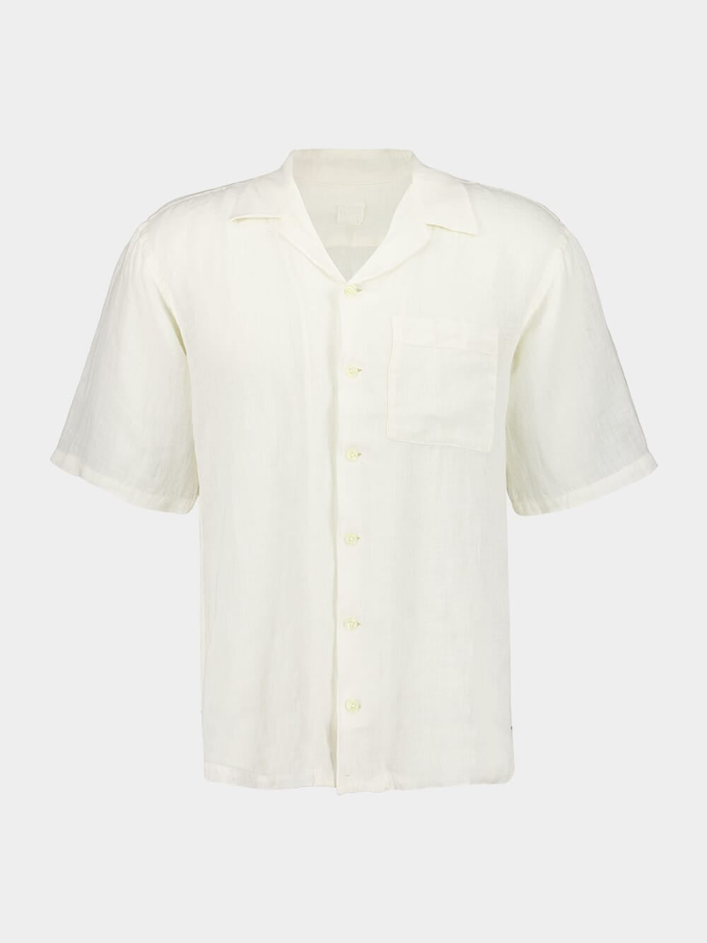 White Short-Sleeve Relaxed Fit Linen Shirt