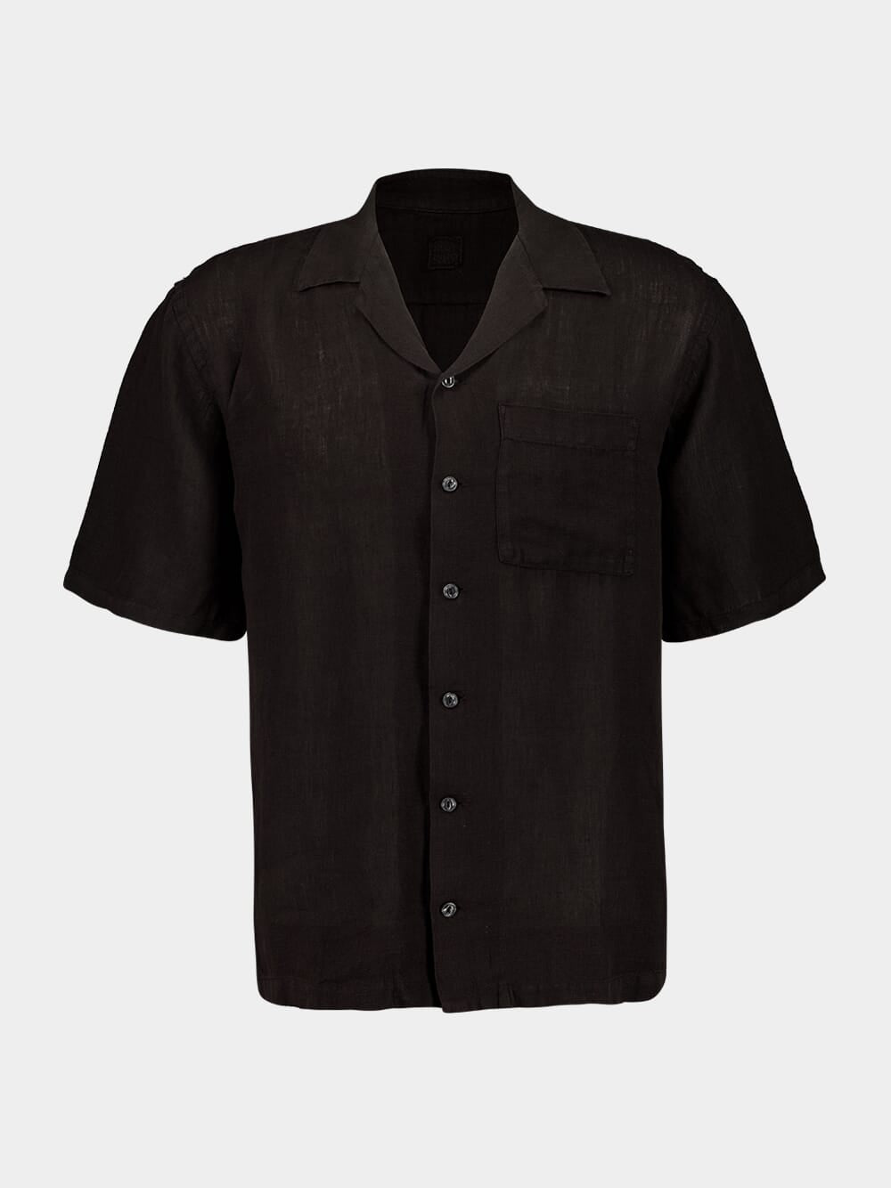 Black Short-Sleeve Relaxed Fit Linen Shirt