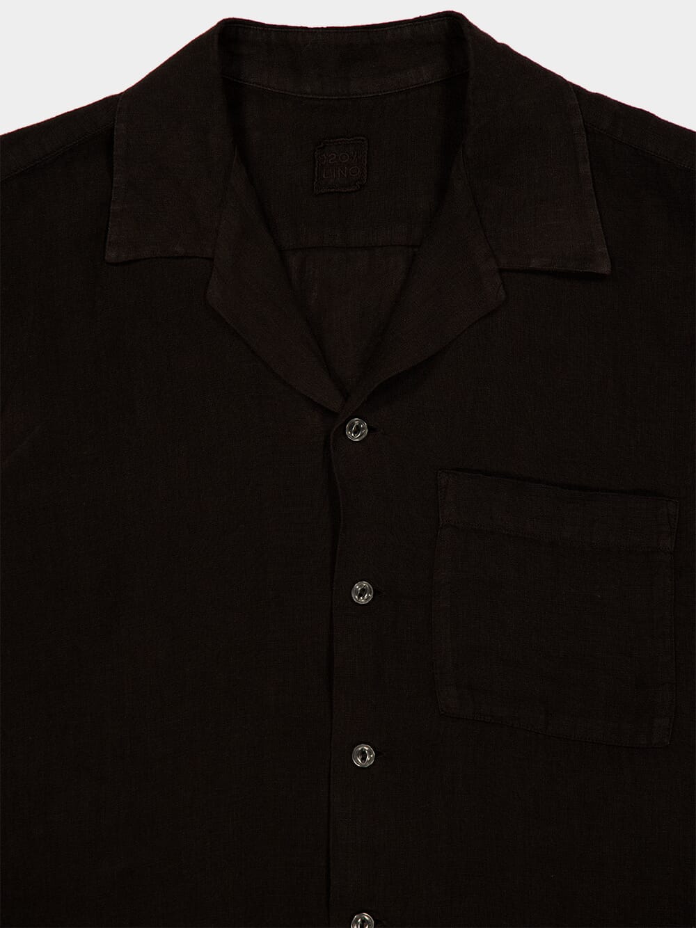 Black Short-Sleeve Relaxed Fit Linen Shirt