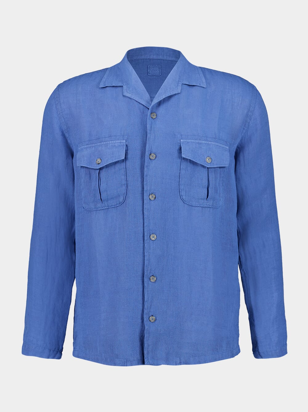 Indigo Long-Sleeve Linen Shirt with Front Pockets