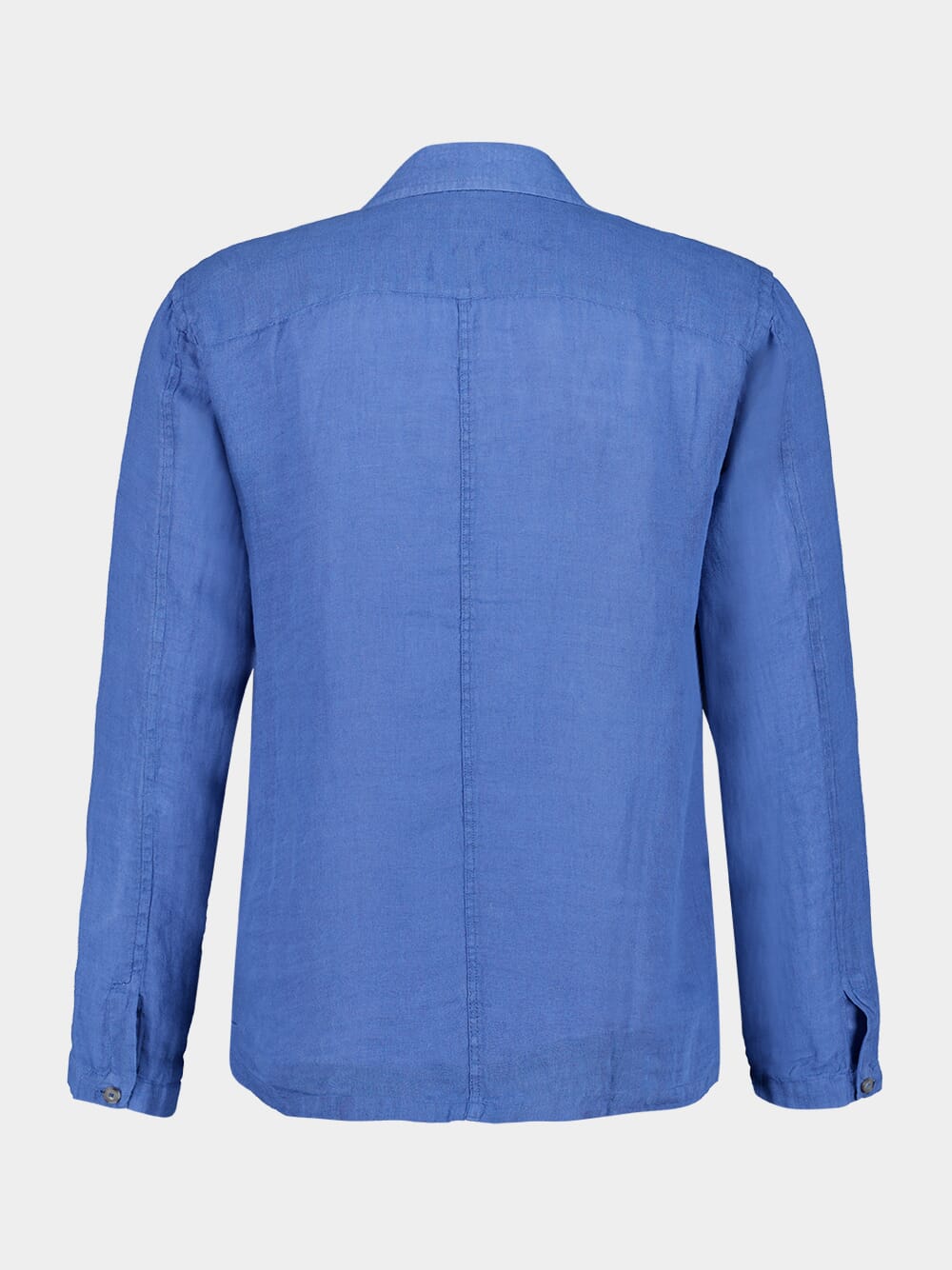 Indigo Long-Sleeve Linen Shirt with Front Pockets