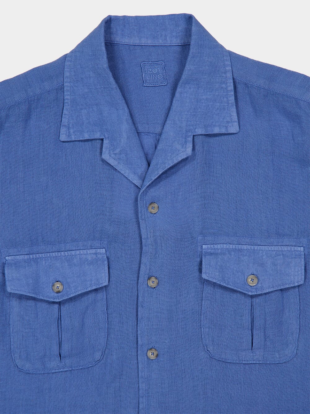 Indigo Long-Sleeve Linen Shirt with Front Pockets