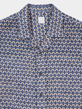 120% Lino Washed Blue Print Linen Short-Sleeve Shirt