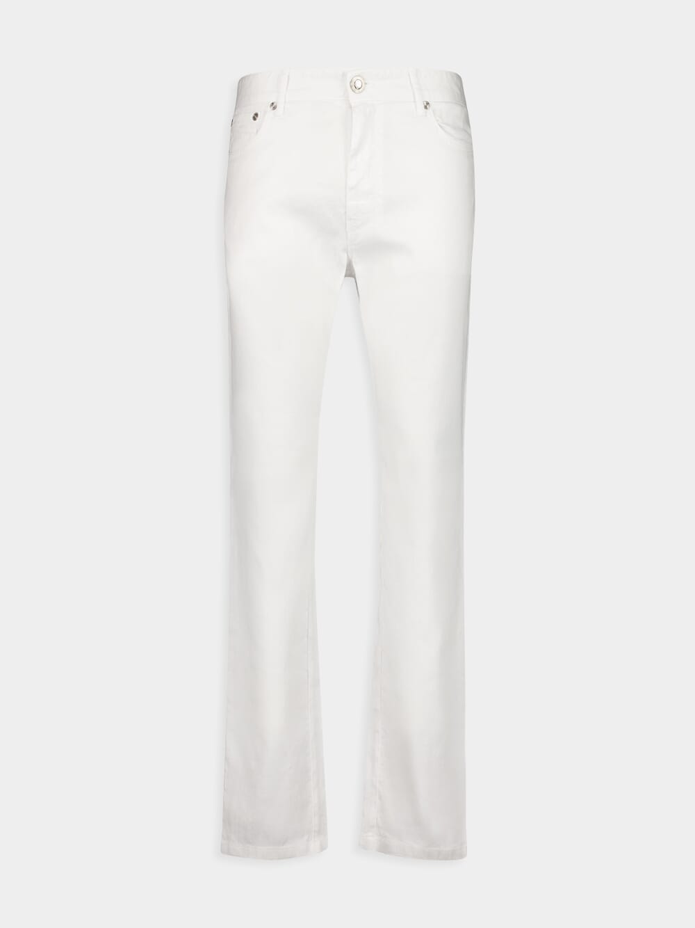 White Slim-Fit Linen Cotton Blend Trousers