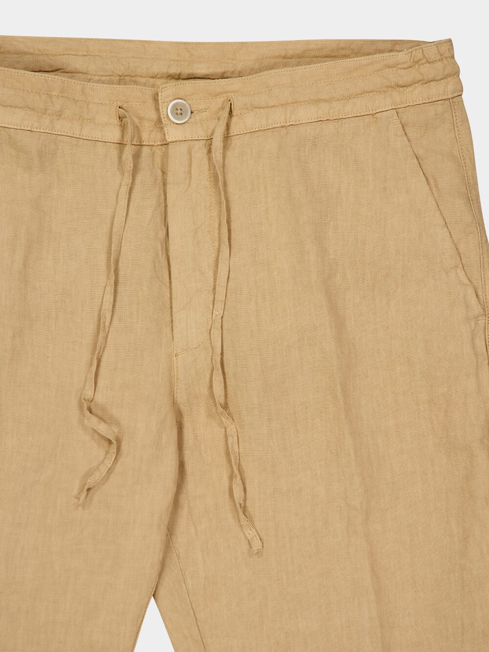 Almond Casual Fit Drawstring Linen Pants