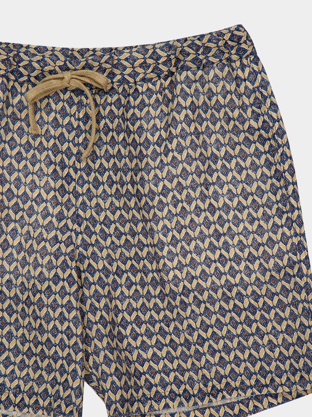 Washed Blue Print Bermuda Linen Shorts