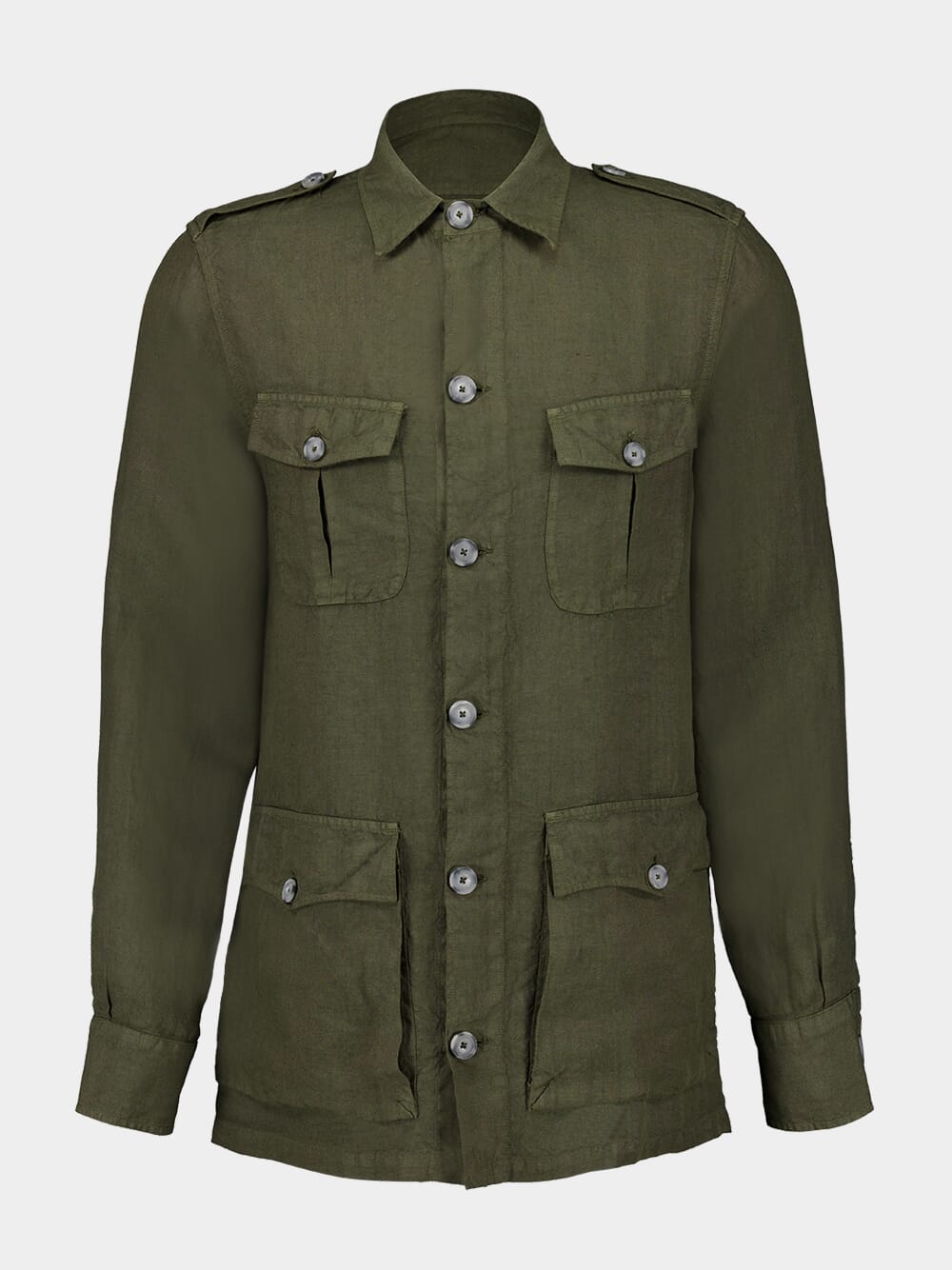 Military Green Linen Jacket with Pockets