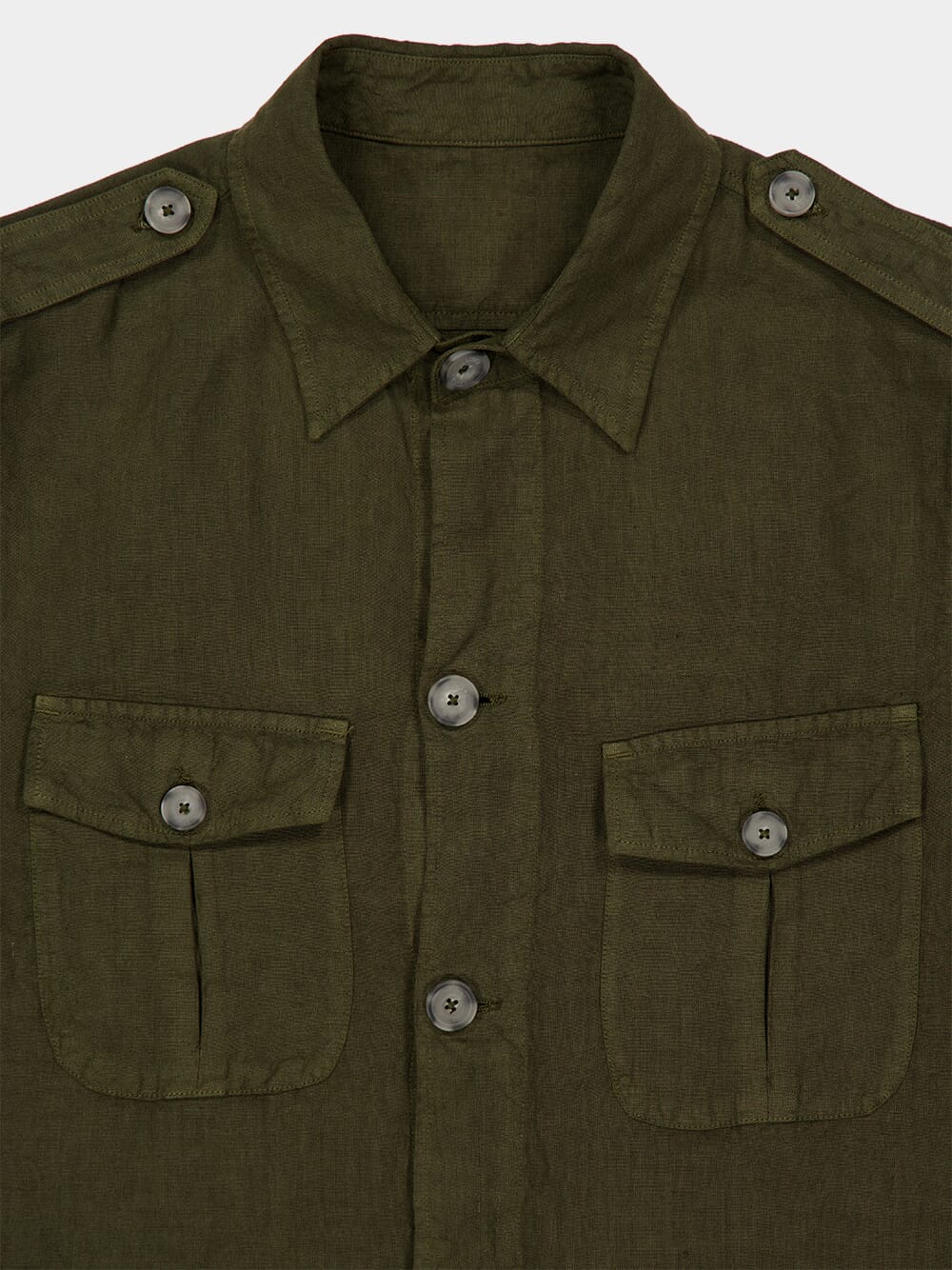 Military Green Linen Jacket with Pockets