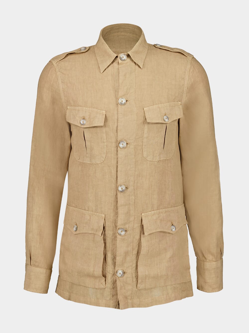 Almond Linen Jacket with Pockets