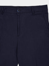 120% Lino Midnight Blue Straight-Fit Cotton Trousers