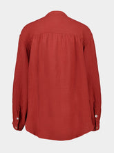120% Lino Burnt Red Cotton Long-Sleeved Blouse