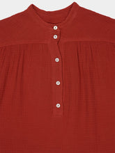 120% Lino Burnt Red Cotton Long-Sleeved Blouse