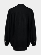 120% Lino Black Cotton Long-Sleeved Blouse
