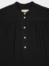 120% Lino Black Cotton Long-Sleeved Blouse