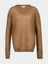 120% Lino Brown Wool-Blend Maglia Donna Sheer V-Neck Top