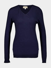 120% Lino Marine Blue Cashmere V-Neck Sweater